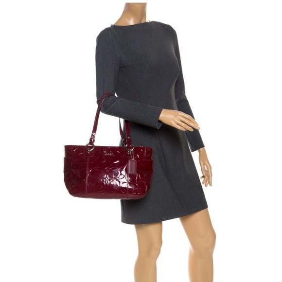 Coach Red Gallery Embossed Patent Leather Tote - Picture 2 of 9